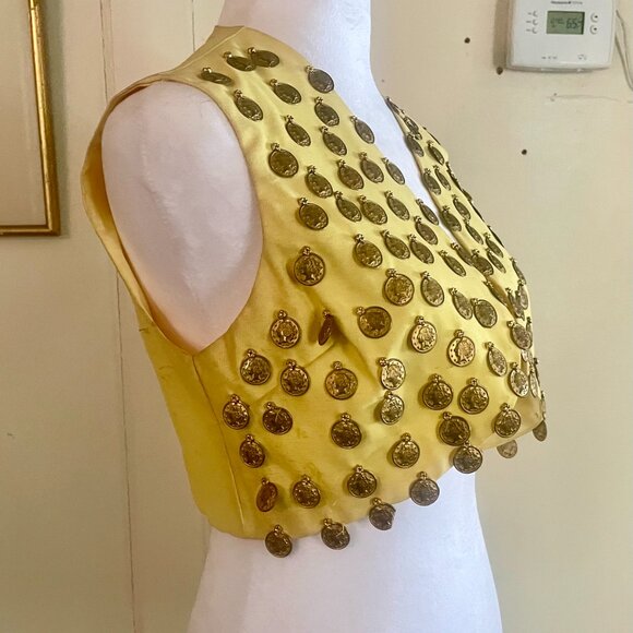 Vintage Bonwit Teller Yellow Gypsy Pirate w Gold Coins Vest - Picture 2 of 7